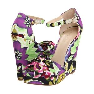 Nine West Purple and Green Wedge Sandals